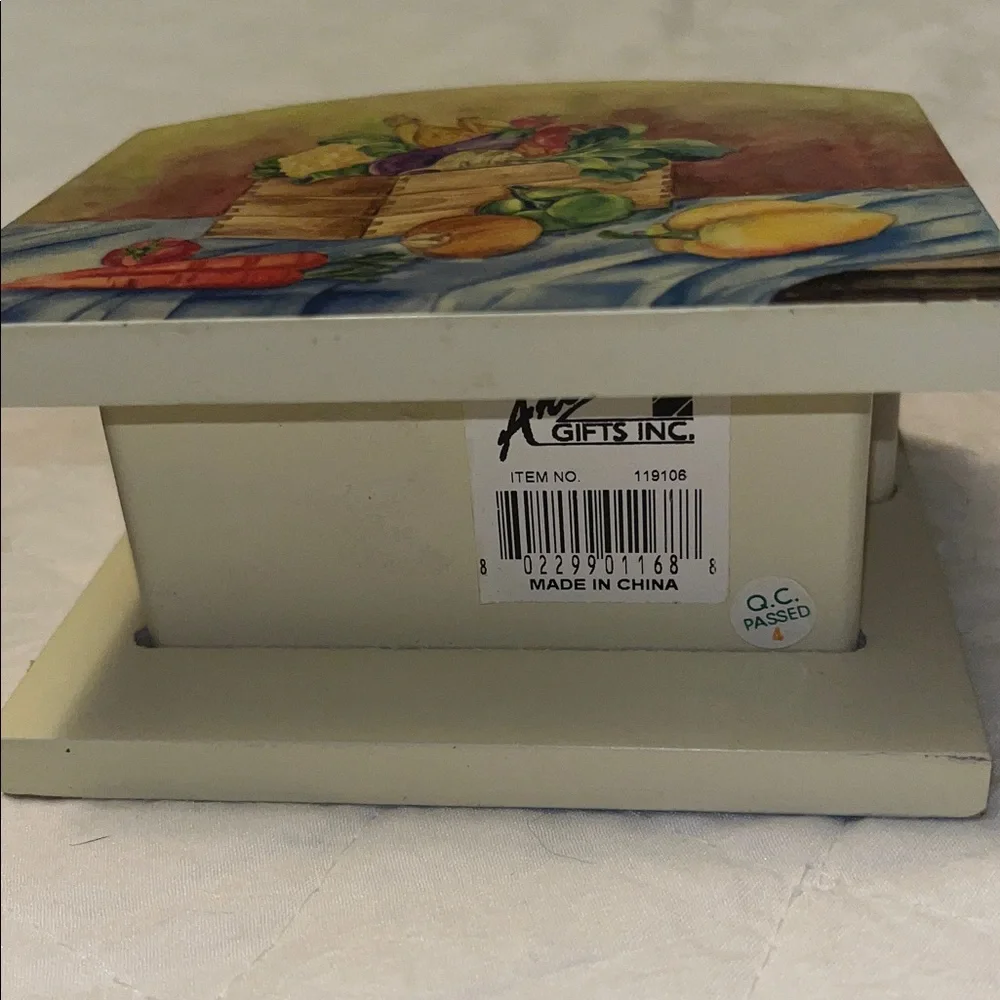 Vintage Decorative Painting Wooden Napkin Holder And Coaster Holder Set
